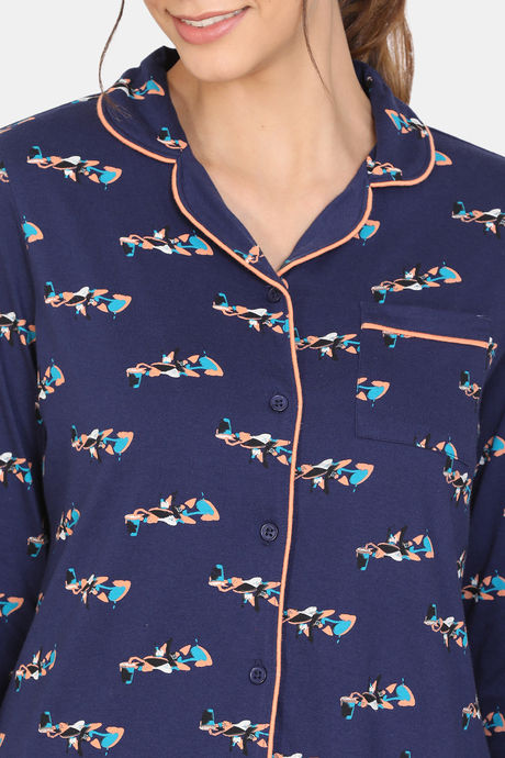 Zivame My Besties Cotton Pyjama Set-Medieval blue — image 5